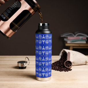 Bouteille D'eau Motif arabe grec méditerranéen bleu