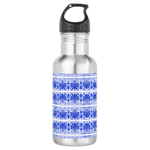 Bouteille D'eau Motif arabesque méditerranéen grec bleu