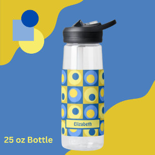 Bouteille D'eau Motif Carré personnalisé bleu jaune