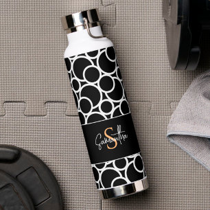 Bouteille D'eau Motif Cercle noir et blanc avec Monogramme