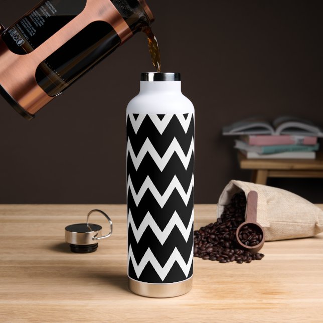 Bouteille D'eau Motif Chevron noir et blanc (Café)