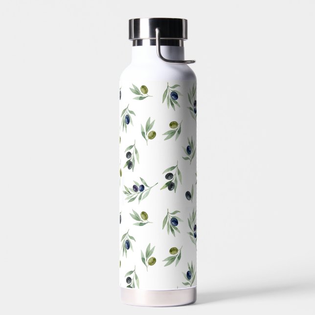 Bouteille D'eau Motif Chic Aquarelle Botanique Vert Olive (Gauche)