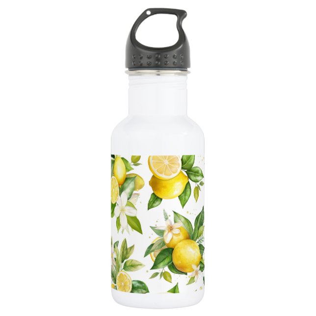 Bouteille D'eau Motif citron, fleurs de citron, feuilles, agrumes (Devant)