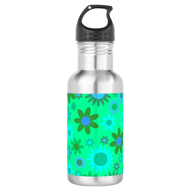 Bouteille D'eau Motif d'alimentation de fleurs vert brillant (Devant)