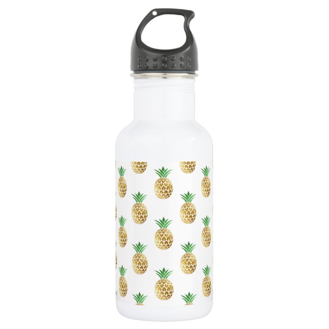 Bouteille D'eau Motif d'ananas Tropical Hawaiian Gold Foil (Devant)