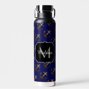 Bouteille D'eau Motif d'Ancre d'parties scintillant d'or faux bril