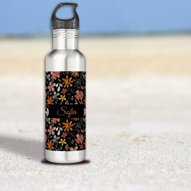 Bouteille D'eau Motif d'aquarelle de fleur rose orange rustique (Créateur téléchargé)