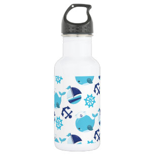 Bouteille D'eau Motif de baleines, baleines mignonnes, baleines bl