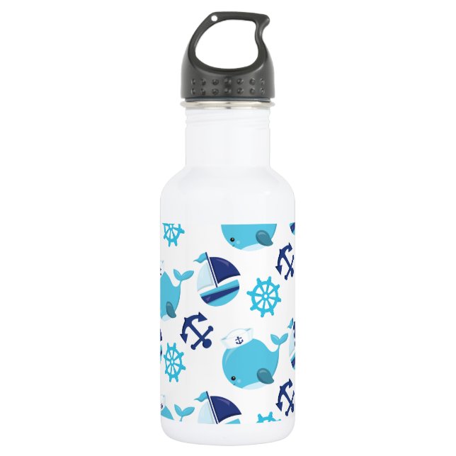 Bouteille D'eau Motif de baleines, baleines mignonnes, baleines bl (Devant)