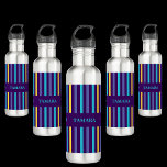 Bouteille D'eau Motif de bandes colorées personnalisées<br><div class="desc">Bouteille d'eau en acier inoxydable Motif pour bandes colorées personnalisées. Customisez-le avec votre nom pour un look chic girly unique.</div>