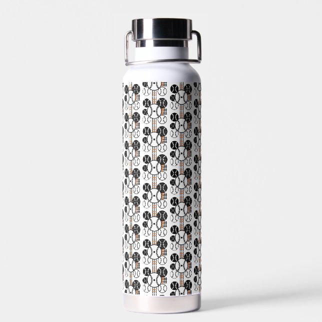 Bouteille D'eau Motif de baseball moderne noir blanc orange (Arrière)