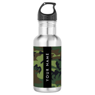 Bouteille D'eau Motif de camouflage vert, Votre nom, Personnaliser