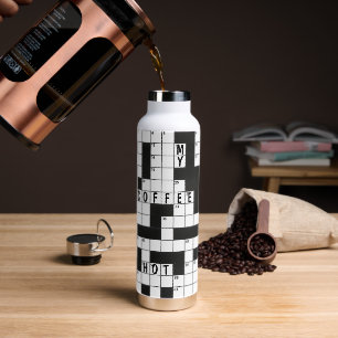 Bouteille D'eau Motif de casse-tête de mot croisé de café