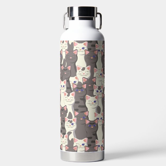 Bouteille D'eau Motif de chats blancs et gris (Avant)