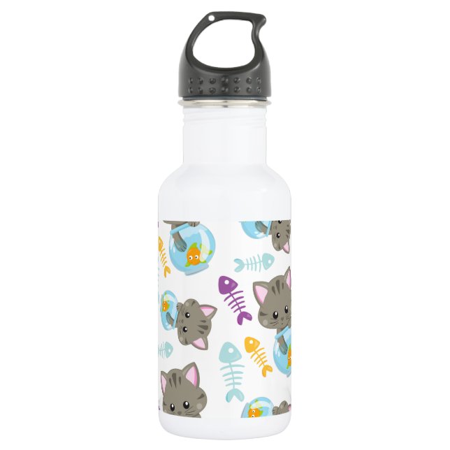 Bouteille D'eau Motif de chats, Chats mignons, Chatons, Poisson (Devant)
