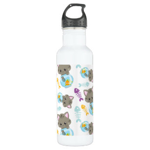 Bouteille D'eau Motif De Chats, Chats Mignons, Chatons, Poisson