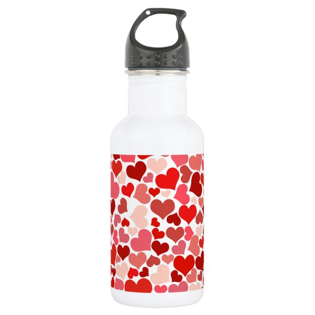 Bouteille D'eau Motif de cœurs, Cœurs rouges, Amour (Devant)