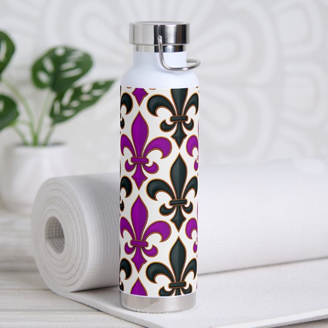 Bouteille D'eau Motif de conception de fleur de lis baroque noir v (Créateur téléchargé)