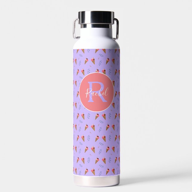 Bouteille D'eau Motif de crème glacée mignonne pourpre avec nom de (Avant)