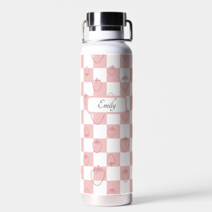 Bouteille D'eau motif de damier mignon fraise