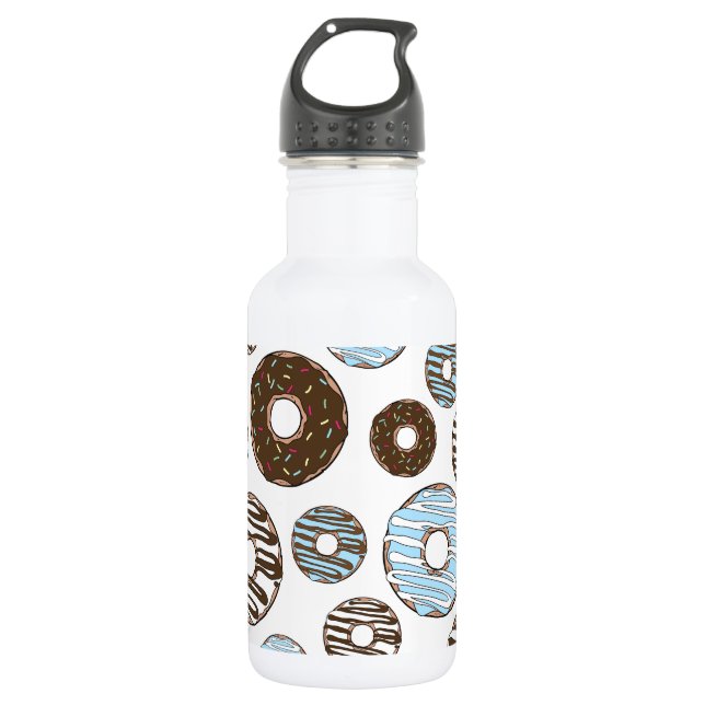 Bouteille D'eau Motif de donuts, Donuts bleus, Donuts marron (Devant)