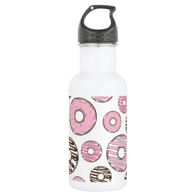 Bouteille D'eau Motif de donuts, Donuts roses, Donuts blancs (Devant)