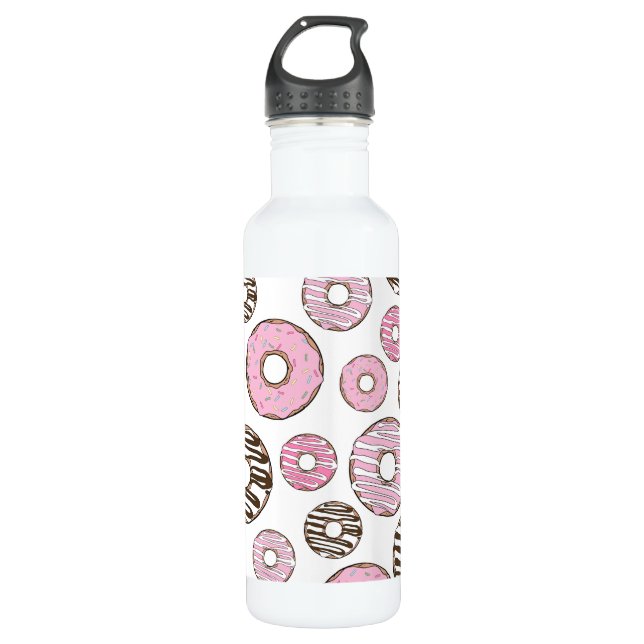 Bouteille D'eau Motif De Donuts, Donuts Roses, Donuts Blancs (Devant)