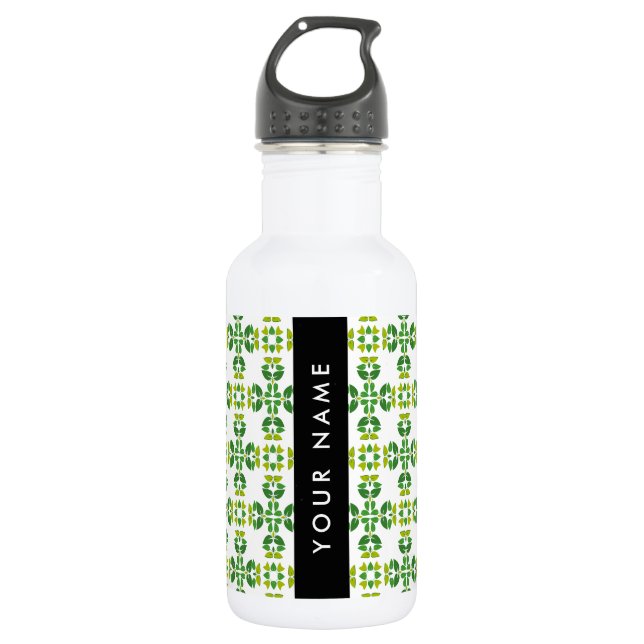 Bouteille D'eau Motif de feuille, feuilles vertes, votre nom (Devant)
