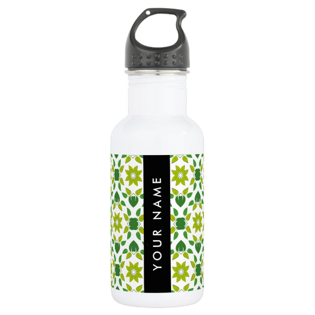 Bouteille D'eau Motif de feuille, feuilles vertes, Votre Nom (Devant)