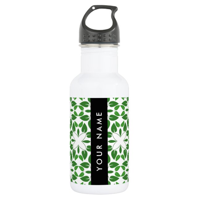 Bouteille D'eau Motif de feuille, feuilles vertes, votre nom (Devant)