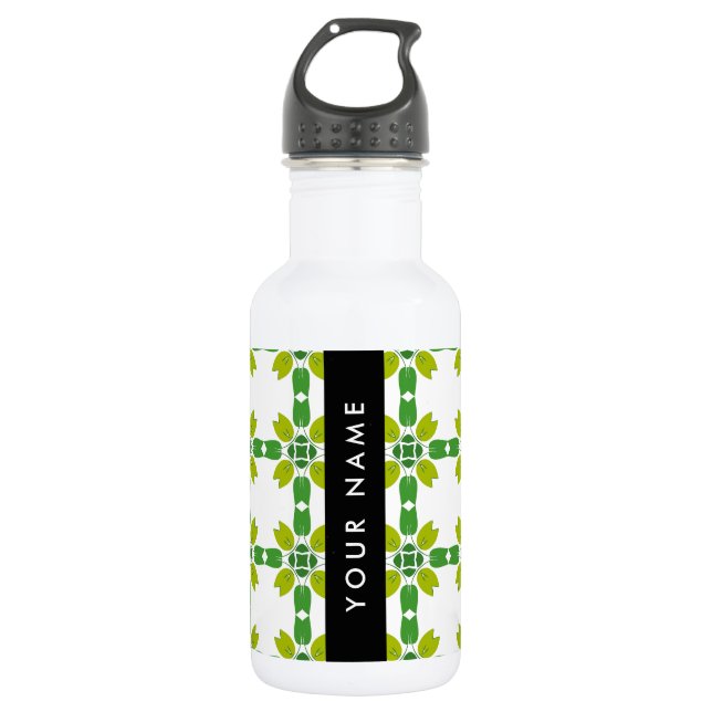 Bouteille D'eau Motif de feuille, Feuilles vertes, Votre nom (Devant)