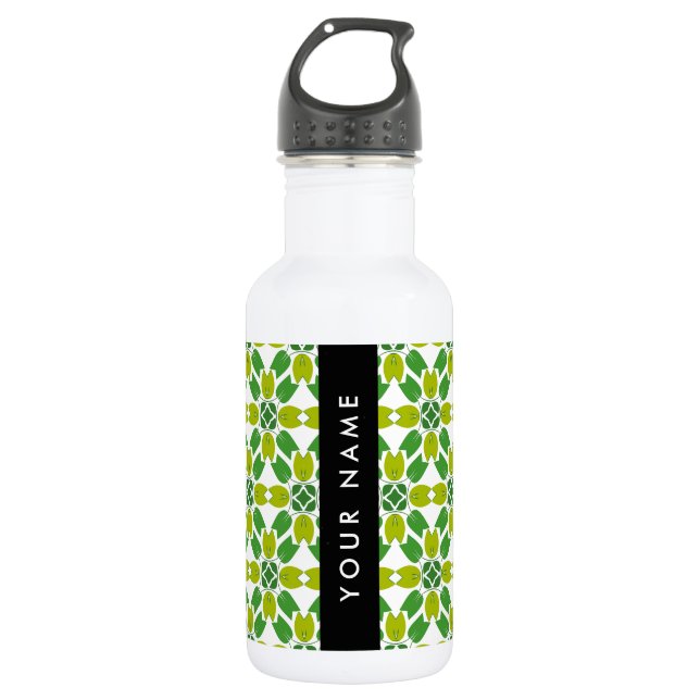 Bouteille D'eau Motif de feuille, feuilles vertes, votre nom (Devant)