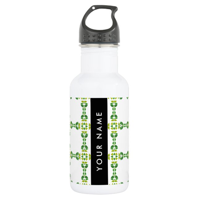 Bouteille D'eau Motif de feuille, feuilles vertes, Votre Nom (Devant)