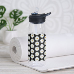 Bouteille D'eau Motif de fleur de marguerite blanche sur fond noir