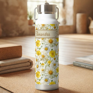 Bouteille D'eau Motif de fleur sauvage à l'aquarelle jaune 