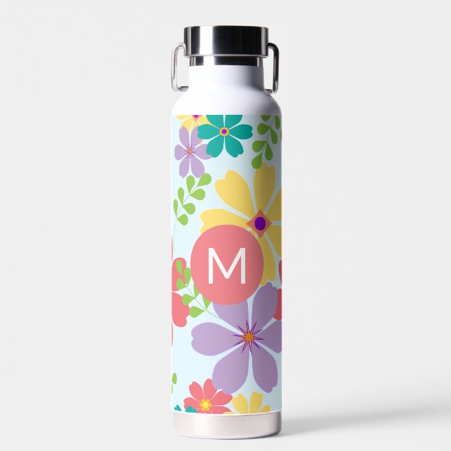 Bouteille D'eau Motif de Fleur vive moderne Monogramme (Avant)