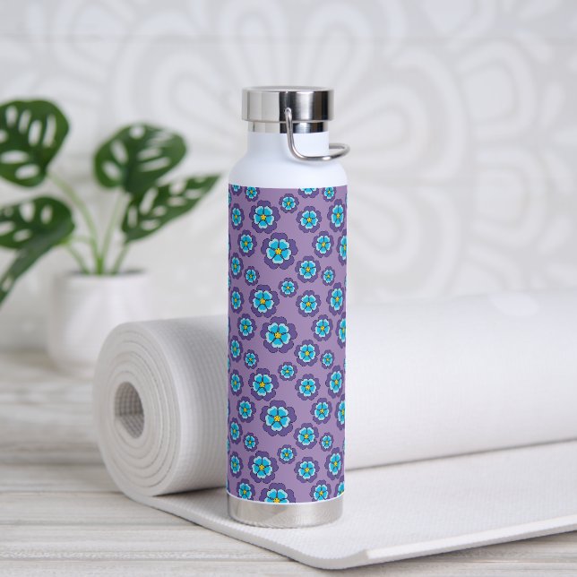 Bouteille D'eau Motif de fleurs bleu violet (Yoga)