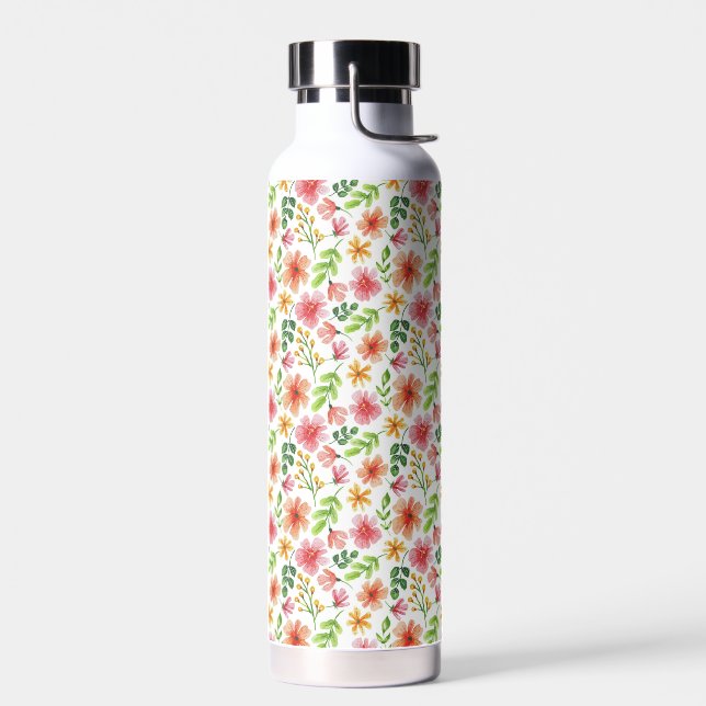 Bouteille D'eau Motif de fleurs roses à l'aquarelle (Gauche)