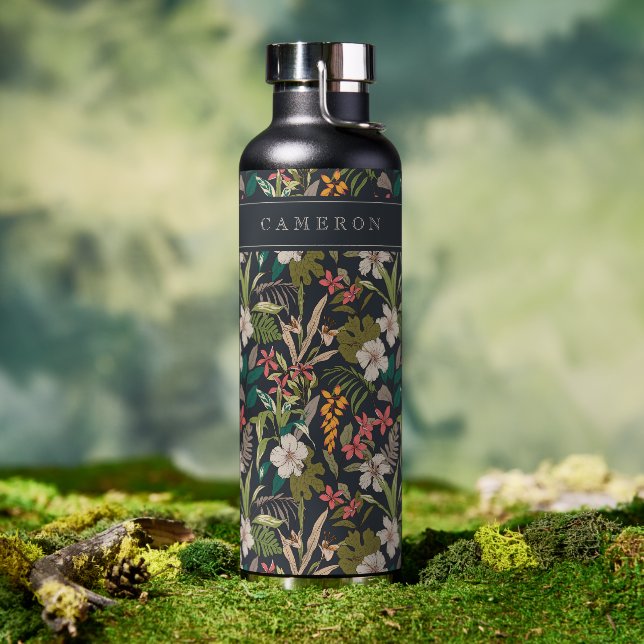 Bouteille D'eau Motif de fleurs tropicales colorées (Café)