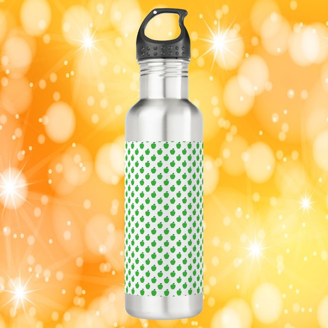 Bouteille D'eau Motif de fruits de pomme verte (A water bottle with a pattern of green apples.)