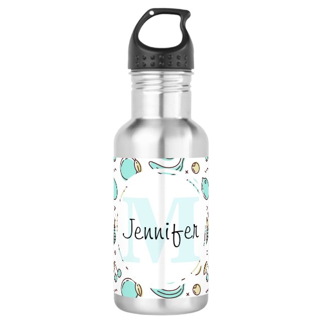 Bouteille D'eau Motif de fruits mignons Monogramme à thème d'été (Devant)