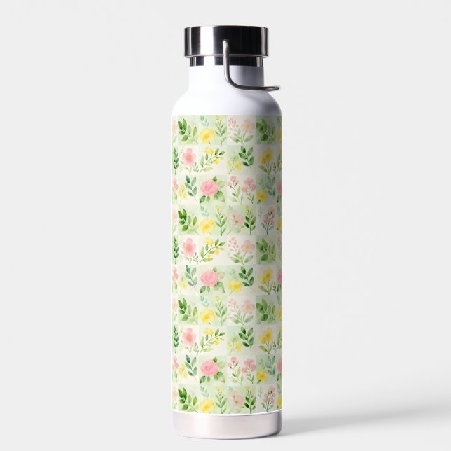 Bouteille D'eau Motif de grille florale à l'aquarelle (Gauche)