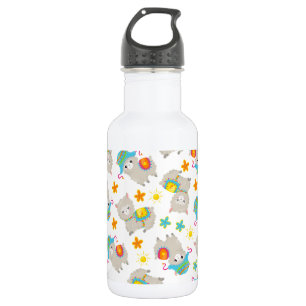 Bouteille D'eau Motif de lamas, Lamas mignons, Alpagas, Fleurs