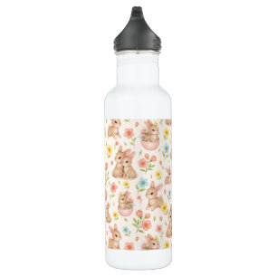 Bouteille D'eau Motif de lapins mignons et de fleurs