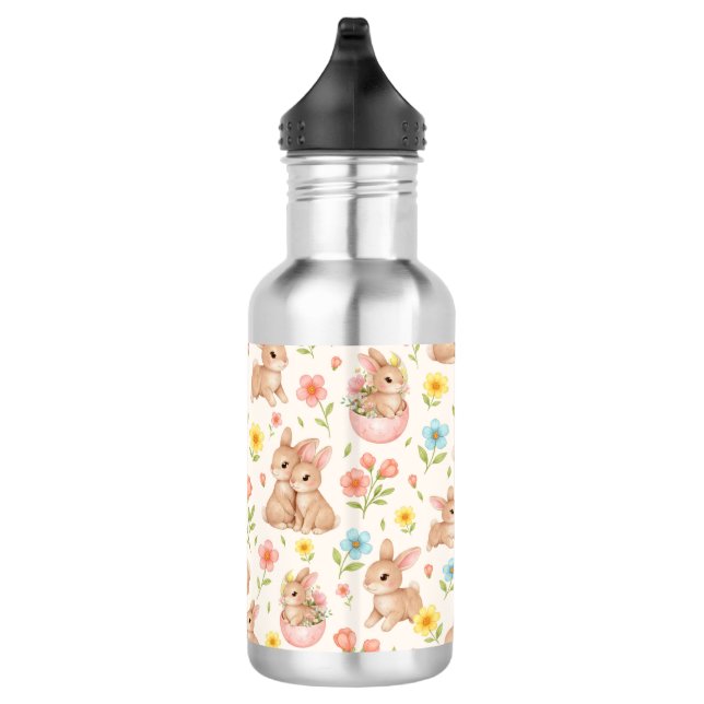 Bouteille D'eau Motif de lapins mignons et de fleurs (Droite)