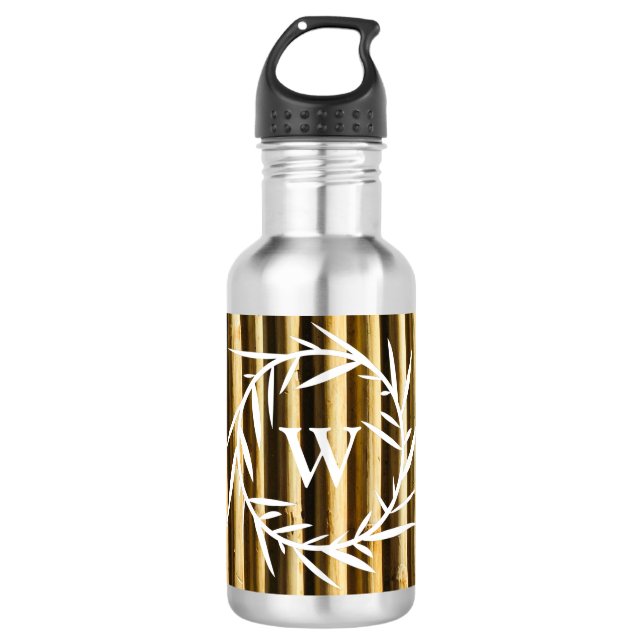 Bouteille D'eau Motif de lignes verticales de monogramme en bambou (Devant)