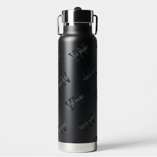 Bouteille D'eau Motif de nom de très gris foncé et de monogramme n (Salle de sport)