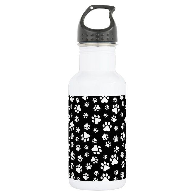 Bouteille D'eau Motif de pattes, empreintes de pattes, noir et bla (Devant)