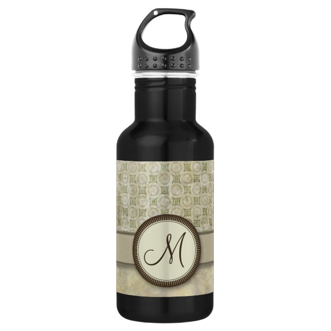 Bouteille D'eau Motif de pièce de mousse pâle avec Monogramme (Devant)