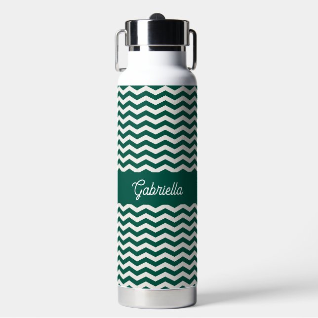 Bouteille D'eau Motif de rayure zig zag chevron vert sarcelle nom (Salle de sport)